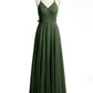 Vestidos de dama de honor de chiffon con escote en V y espalda cruzada Verde Oliva Tallas Grandes