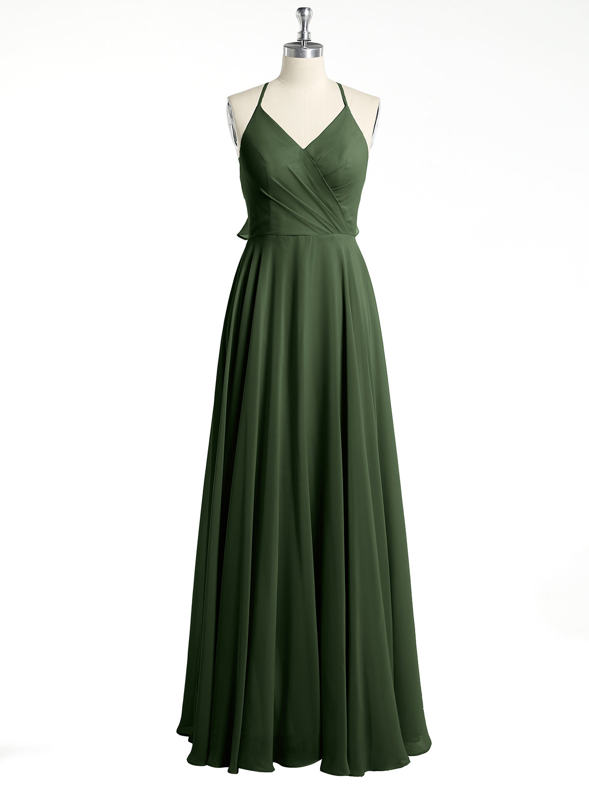 Vestidos de dama de honor de chiffon con escote en V y espalda cruzada Verde Oliva Tallas Grandes