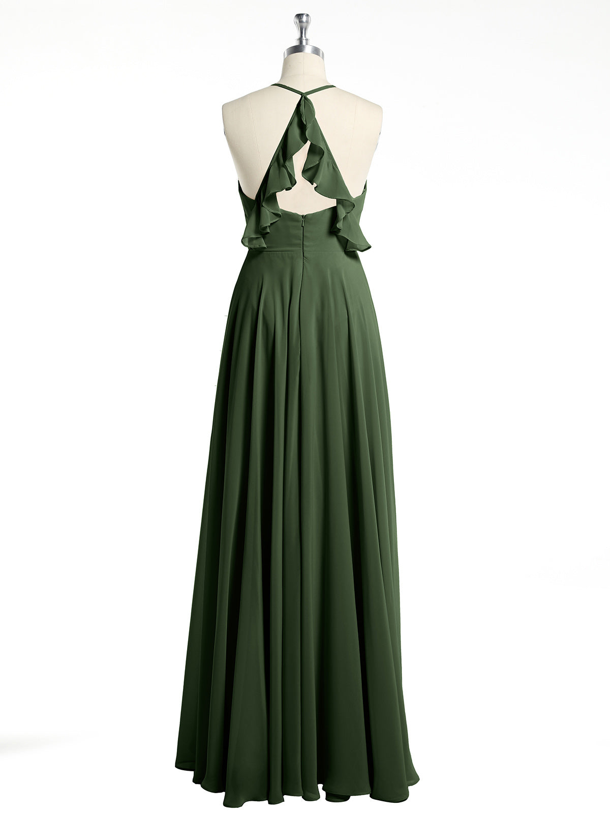 Vestidos de dama de honor de chiffon con escote en V y espalda cruzada Verde Oliva Tallas Grandes