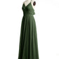 Vestidos de dama de honor de chiffon con escote en V y espalda cruzada Verde Oliva Tallas Grandes