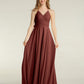Vestidos de dama de honor de chiffon con escote en V y espalda cruzada Terracota Tallas Grandes