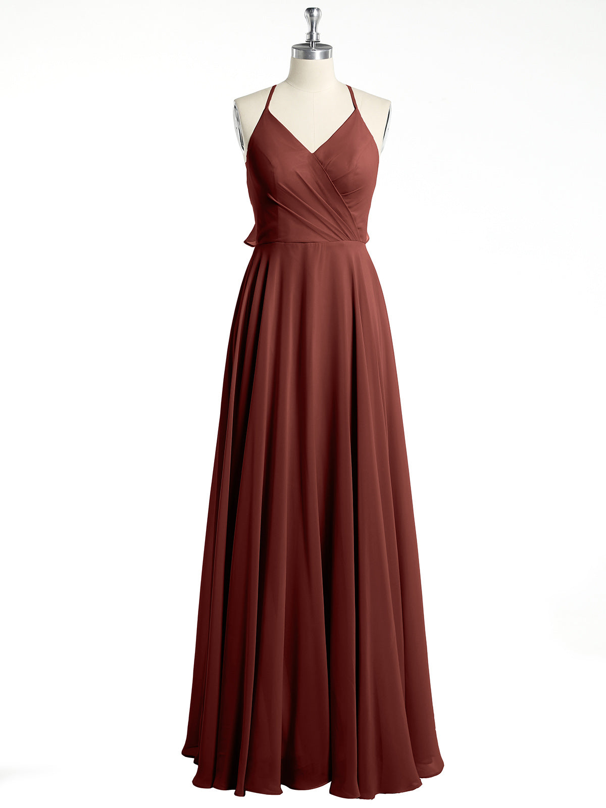 Vestidos de dama de honor de chiffon con escote en V y espalda cruzada Terracota