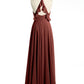 Vestidos de dama de honor de chiffon con escote en V y espalda cruzada Terracota