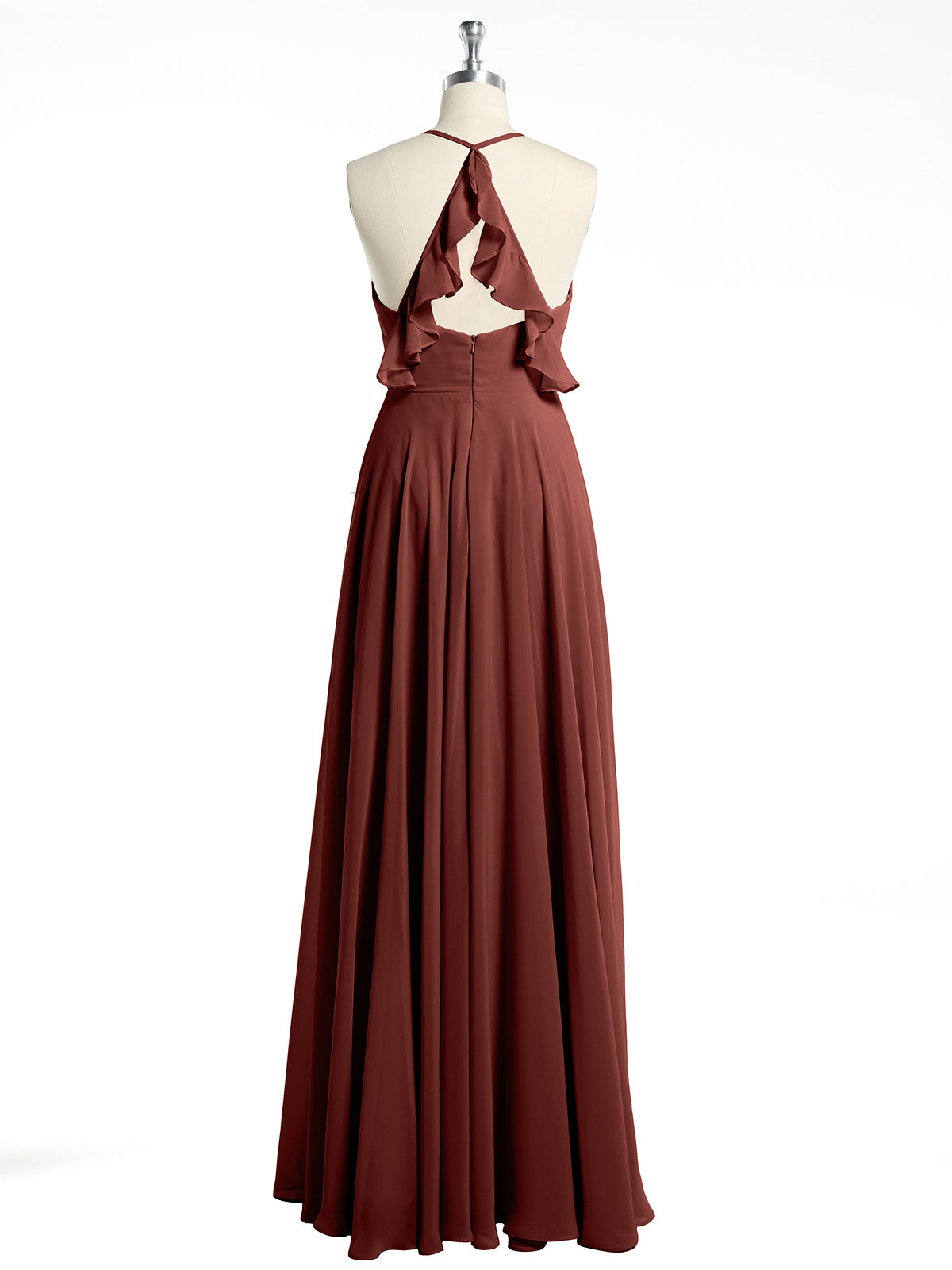 Vestidos de dama de honor de chiffon con escote en V y espalda cruzada Terracota Tallas Grandes