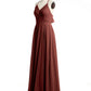 Vestidos de dama de honor de chiffon con escote en V y espalda cruzada Terracota Tallas Grandes