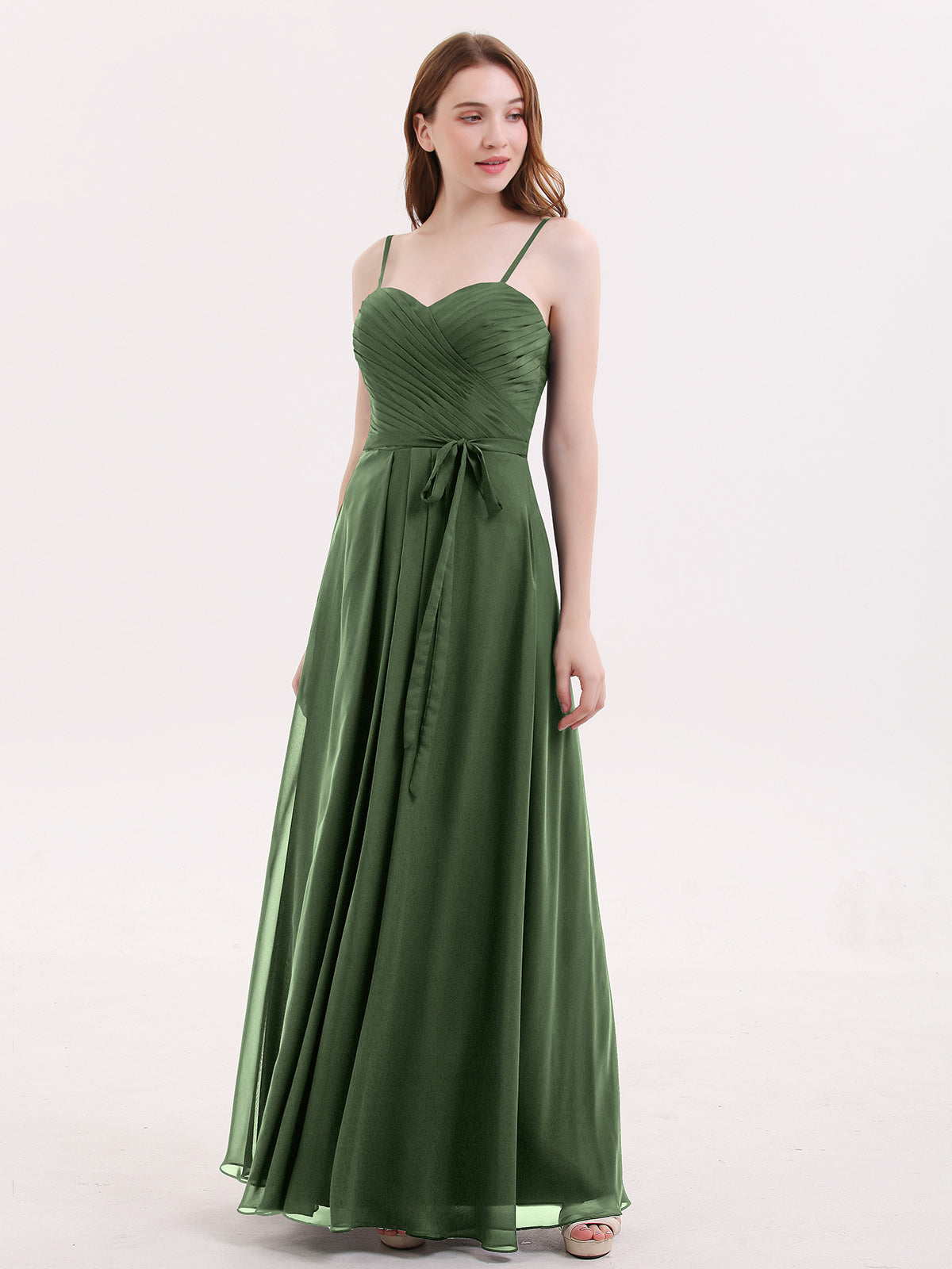 Muriel Tirante Espagueti Gasa Vestido Con Novio Verde Oliva Tallas Grandes