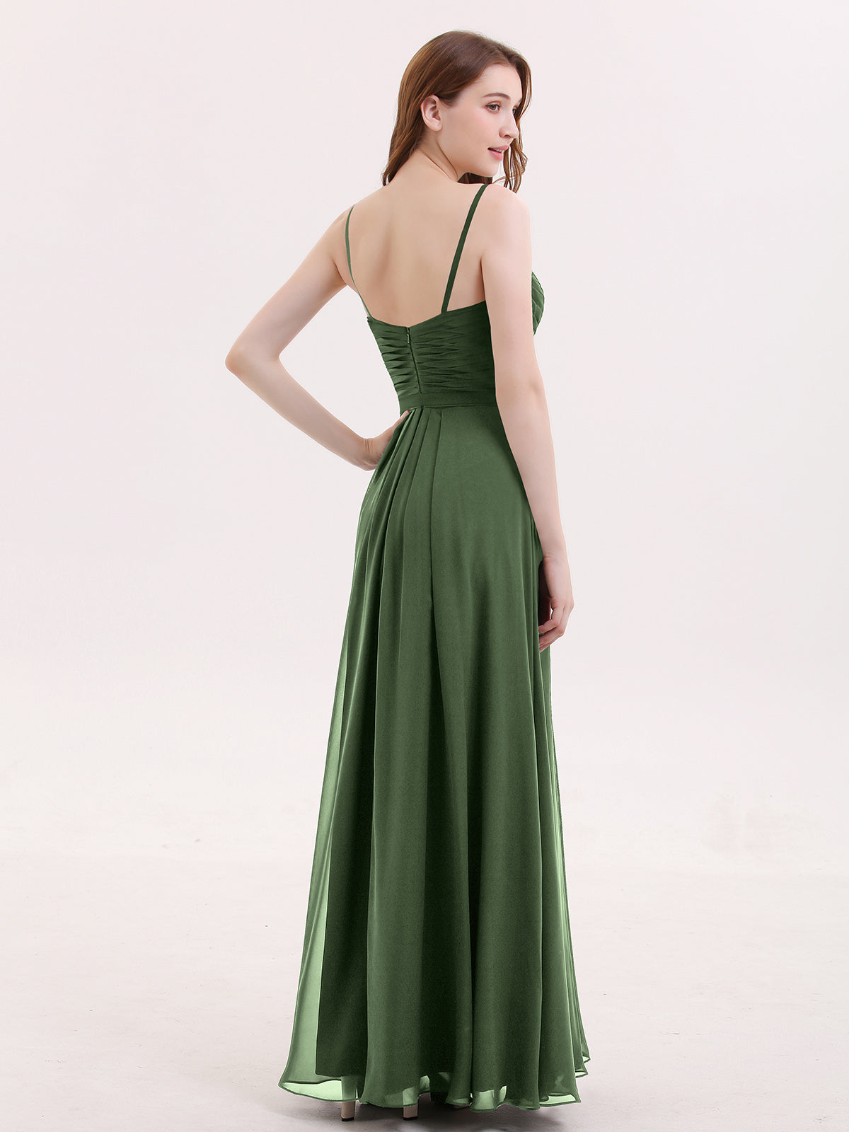Muriel Tirante Espagueti Gasa Vestido Con Novio Verde Oliva Tallas Grandes