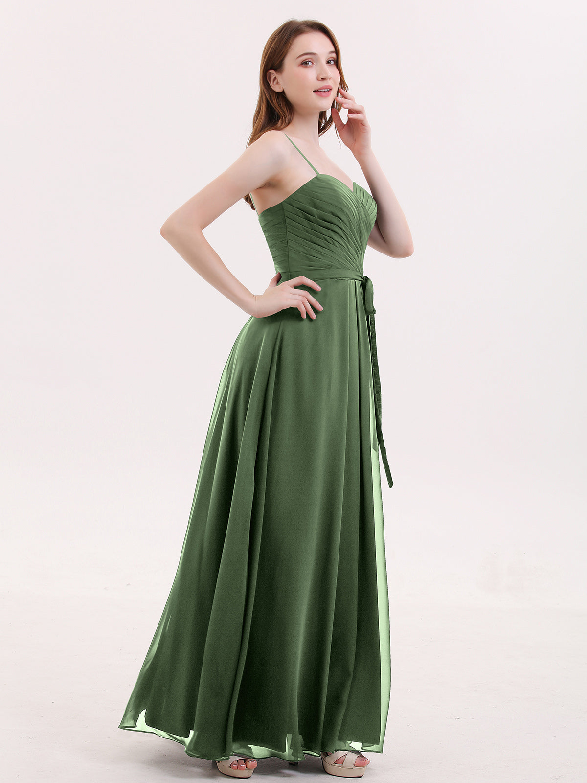 Muriel Tirante Espagueti Gasa Vestido Con Novio Verde Oliva Tallas Grandes