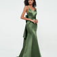 Vestidos sirena de satén con tirantes spaghetti Verde Oliva Tallas Grandes