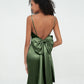 Vestidos sirena de satén con tirantes spaghetti Verde Oliva Tallas Grandes