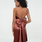 Vestidos sirena de satén con tirantes spaghetti Terracota Tallas Grandes