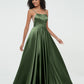 Vestidos máximos de satén estilo A-line con tirantes spaghetti Verde Oliva Tallas Grandes