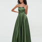 Vestidos máximos de satén estilo A-line con tirantes spaghetti Verde Oliva Tallas Grandes
