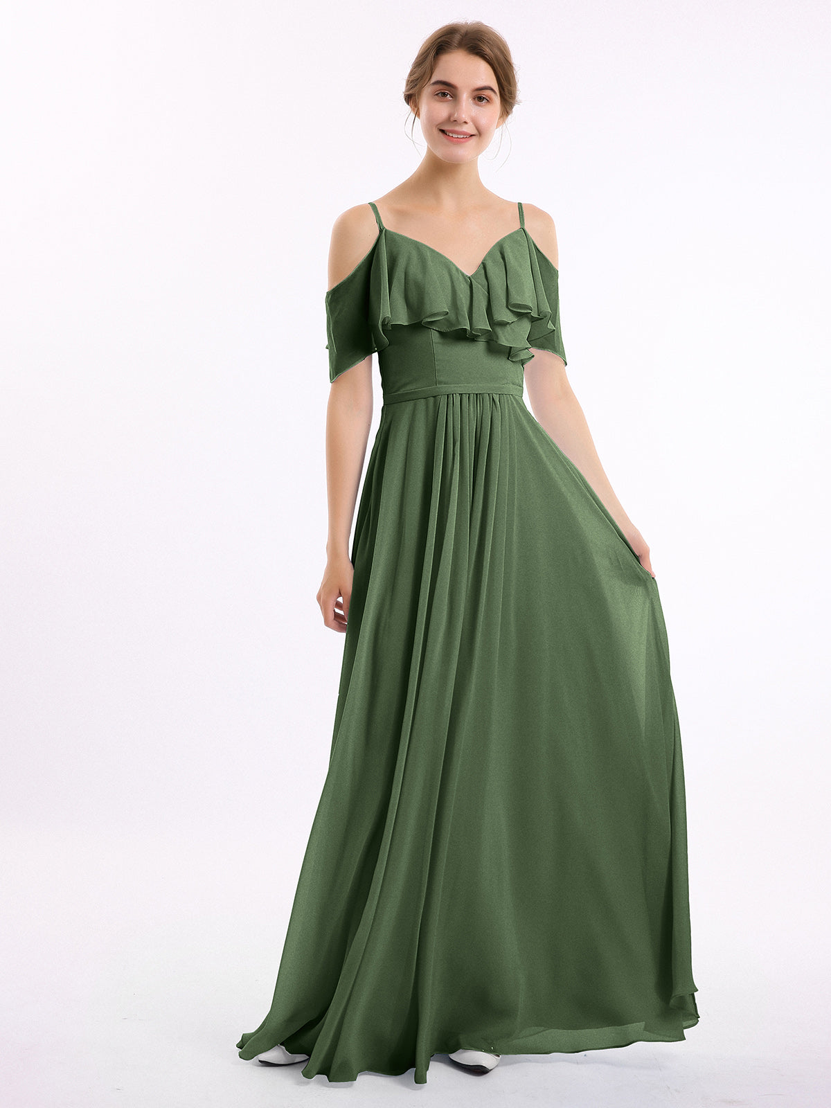 Vestidos de dama de honor con hombros descubiertos y tirantes finos Verde Oliva Tallas Grandes