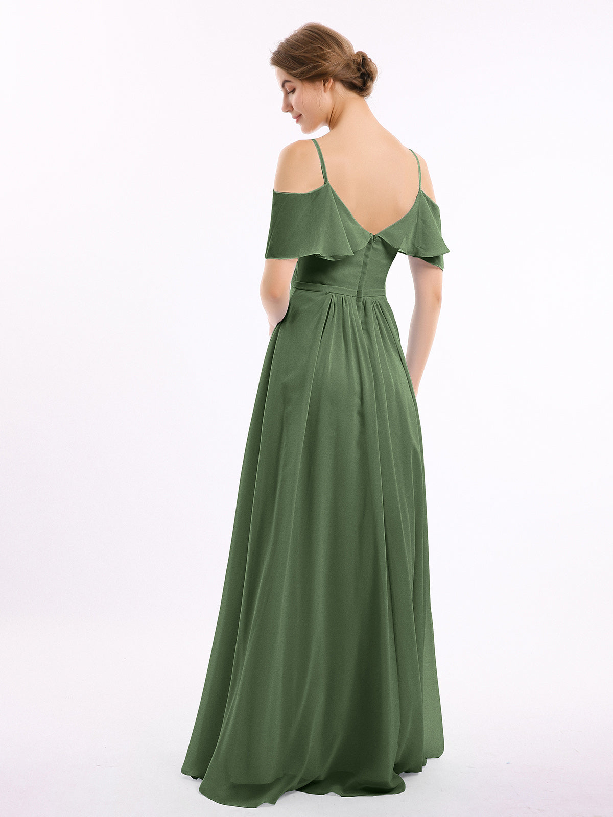 Vestidos de dama de honor con hombros descubiertos y tirantes finos Verde Oliva Tallas Grandes