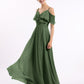 Vestidos de dama de honor con hombros descubiertos y tirantes finos Verde Oliva Tallas Grandes