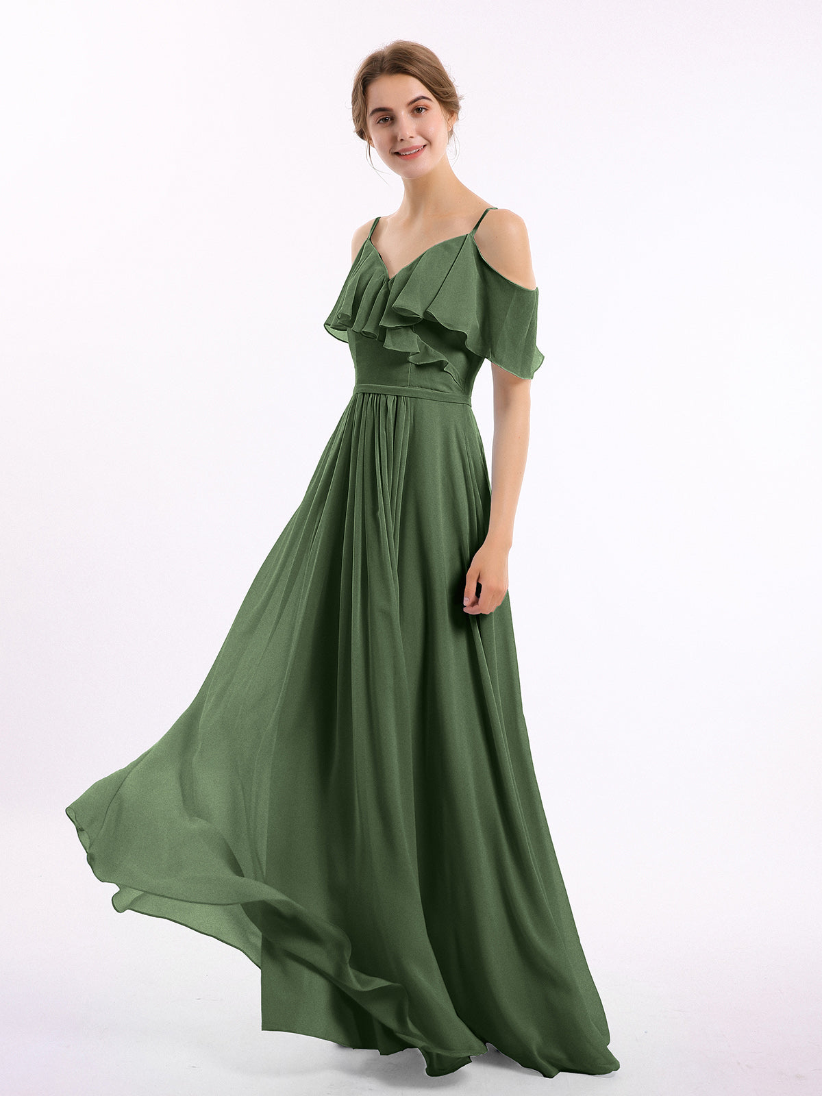 Vestidos de dama de honor con hombros descubiertos y tirantes finos Verde Oliva Tallas Grandes