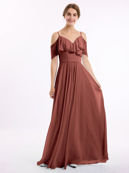 Vestidos de dama de honor con hombros descubiertos y tirantes finos Terracota Tallas Grandes