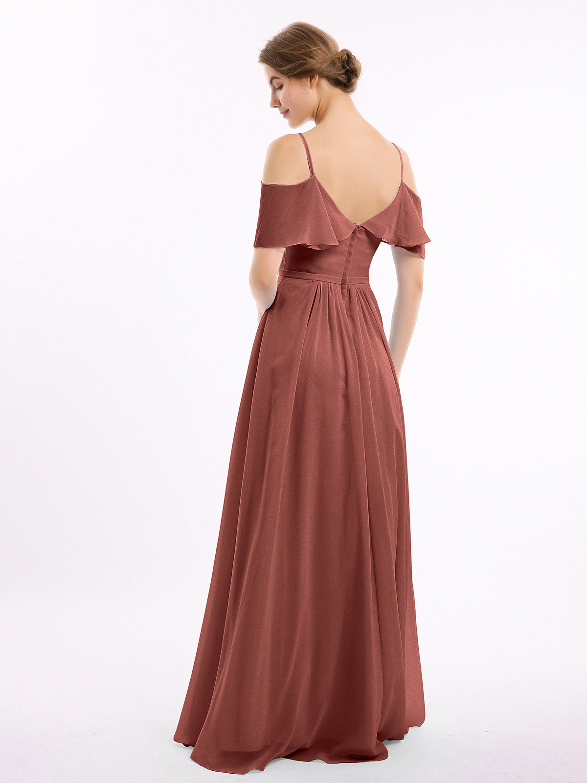 Vestidos de dama de honor con hombros descubiertos y tirantes finos Terracota Tallas Grandes