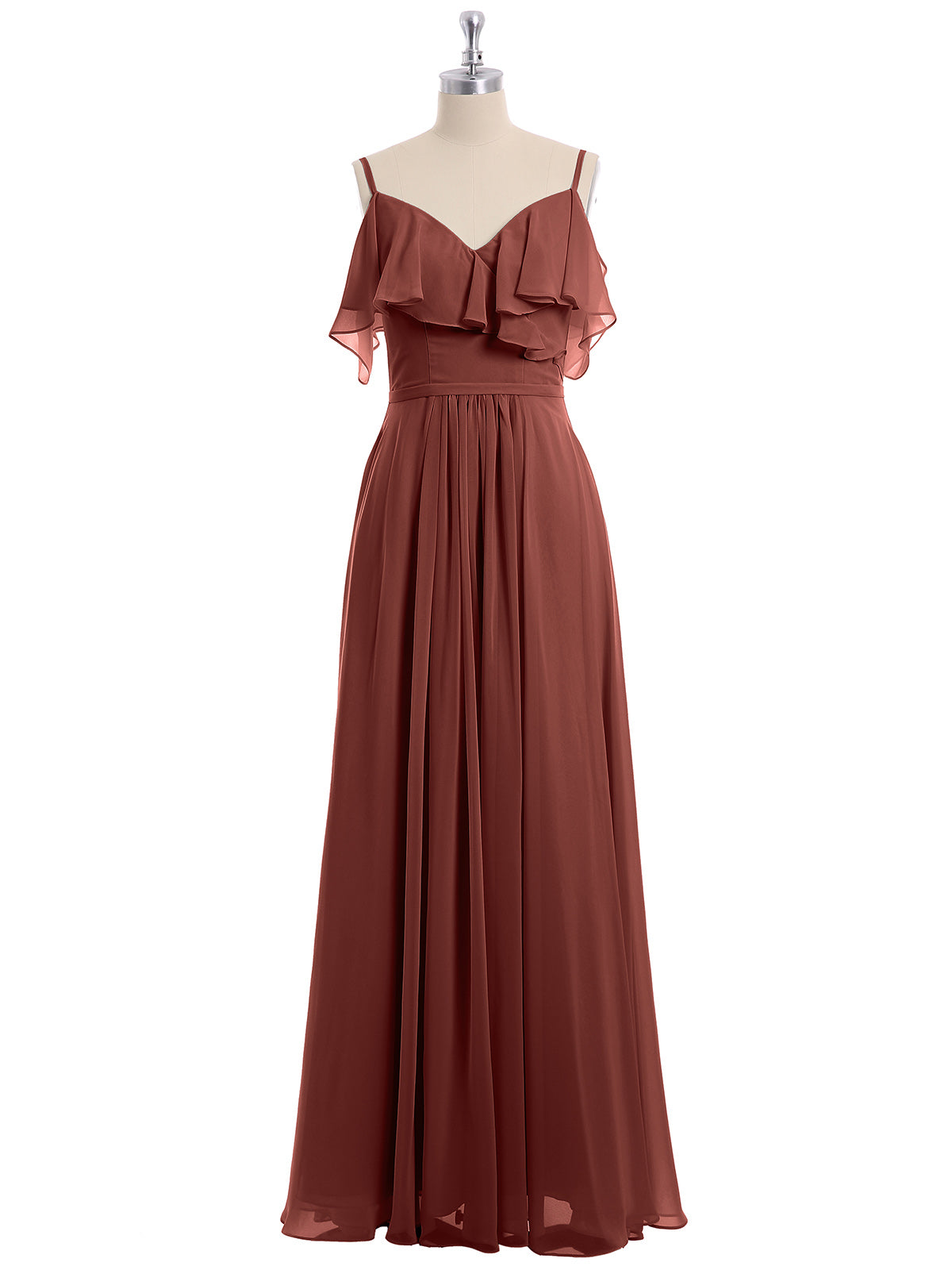 Vestidos de dama de honor con hombros descubiertos y tirantes finos Terracota Tallas Grandes