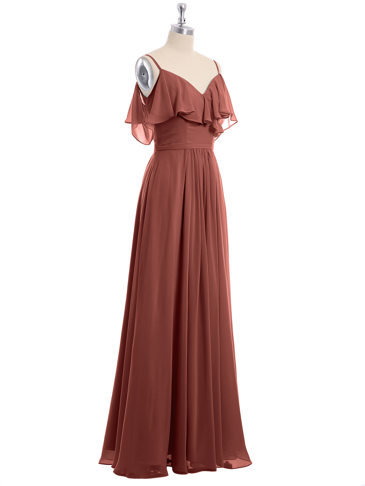 Vestidos de dama de honor con hombros descubiertos y tirantes finos Terracota Tallas Grandes