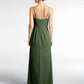 Vestido maxi simple de chiffon con escote en V y tirantes finos Verde Oliva