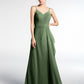 Vestido maxi simple de chiffon con escote en V y tirantes finos Verde Oliva