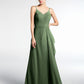 Vestido maxi simple de chiffon con escote en V y tirantes finos Verde Oliva Tallas Grandes