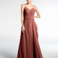 Vestido maxi simple de chiffon con escote en V y tirantes finos Terracota Tallas Grandes
