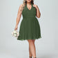 Natividad Cabestro Escote En V Gasa Corto Vestidos De Dama De Honor Verde Oliva Tallas Grandes