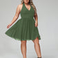 Natividad Cabestro Escote En V Gasa Corto Vestidos De Dama De Honor Verde Oliva Tallas Grandes