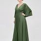 Vestidos de chiffon con escote en V profundo y abertura Verde Oliva Tallas Grandes