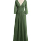 Vestidos de chiffon con escote en V profundo y abertura Verde Oliva Tallas Grandes