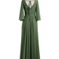 Vestidos de chiffon con escote en V profundo y abertura Verde Oliva Tallas Grandes