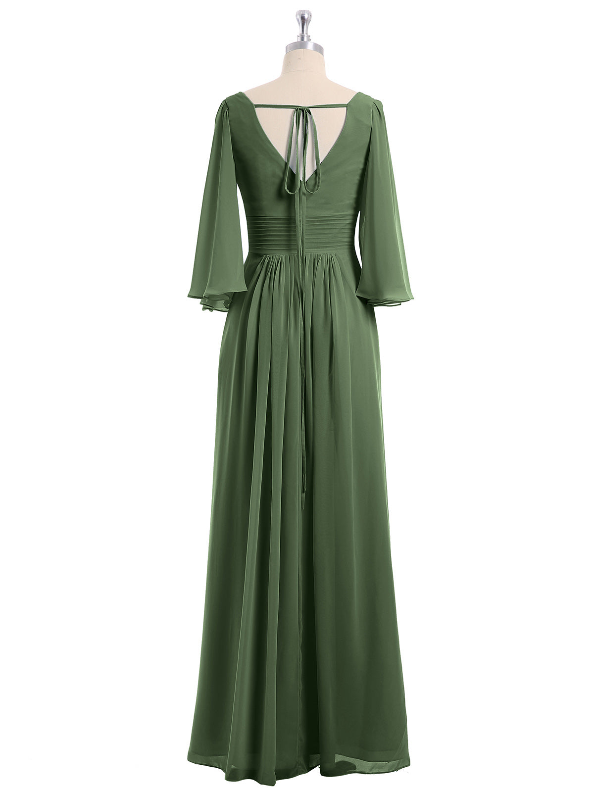 Vestidos de chiffon con escote en V profundo y abertura Verde Oliva Tallas Grandes