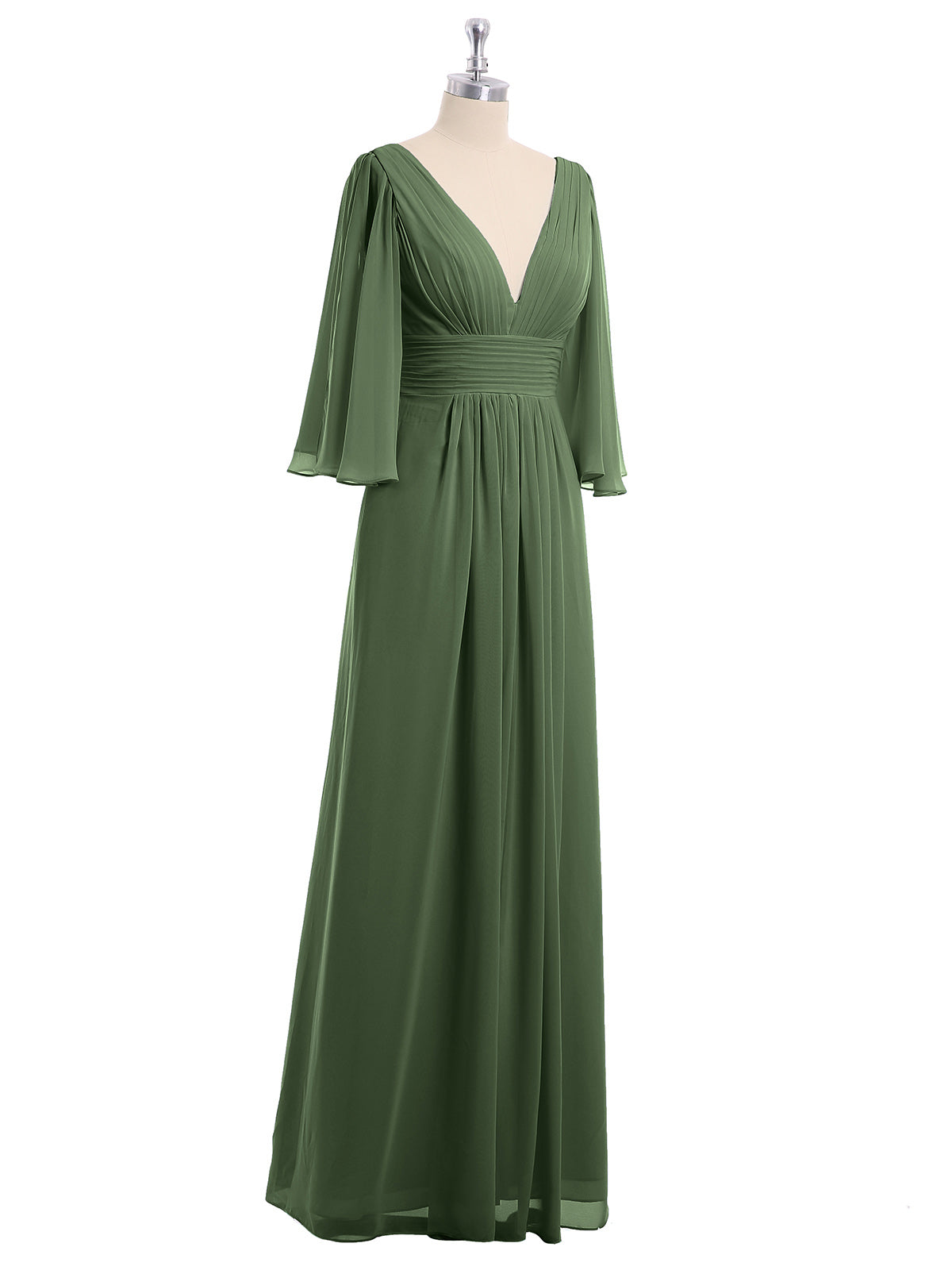 Vestidos de chiffon con escote en V profundo y abertura Verde Oliva