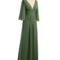 Vestidos de chiffon con escote en V profundo y abertura Verde Oliva Tallas Grandes