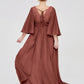 Vestidos de chiffon con escote en V profundo y abertura Terracota Tallas Grandes