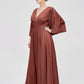 Vestidos de chiffon con escote en V profundo y abertura Terracota Tallas Grandes