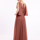 Vestidos de chiffon con escote en V profundo y abertura Terracota