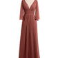 Vestidos de chiffon con escote en V profundo y abertura Terracota Tallas Grandes