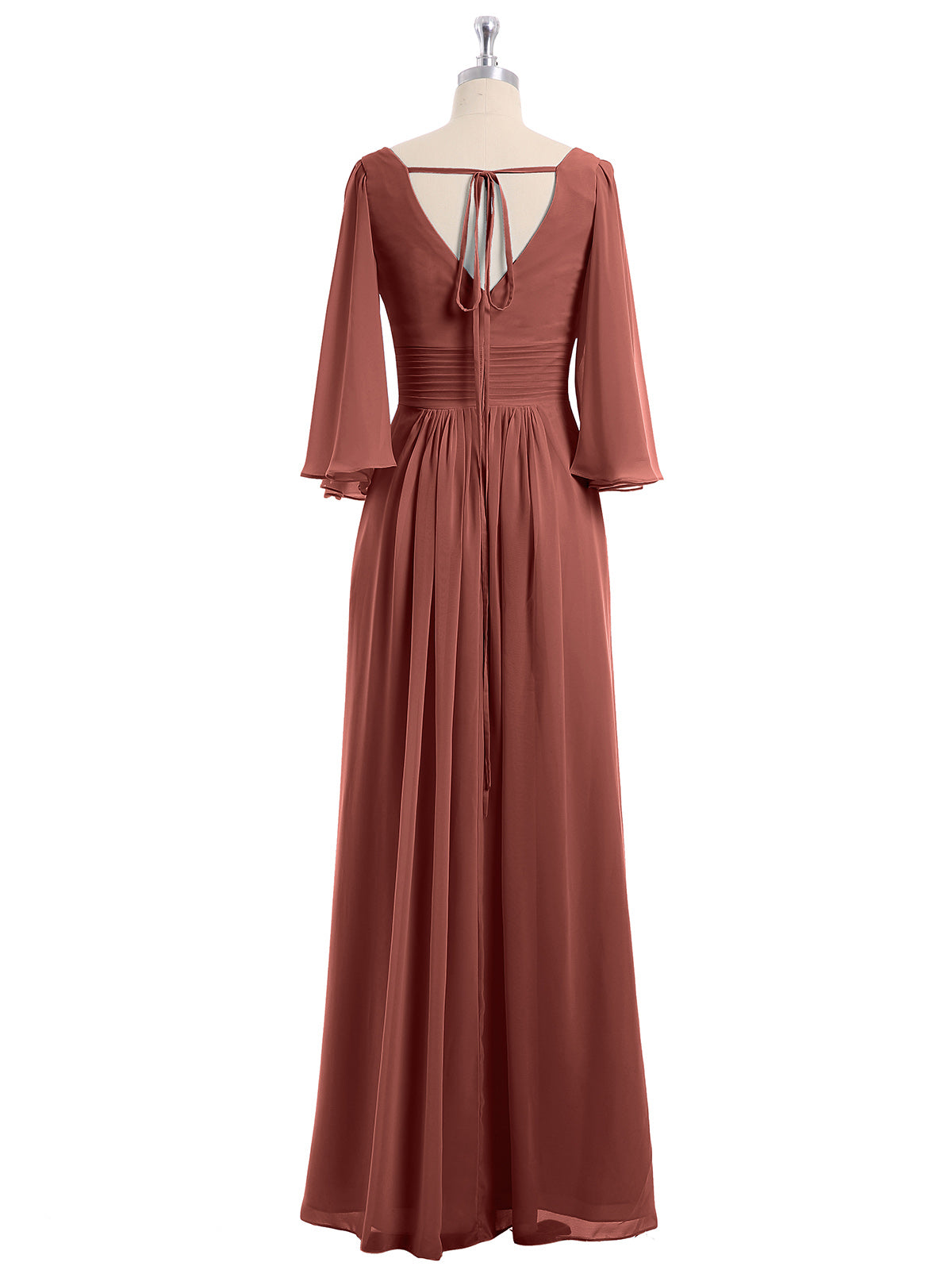 Vestidos de chiffon con escote en V profundo y abertura Terracota