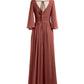 Vestidos de chiffon con escote en V profundo y abertura Terracota Tallas Grandes