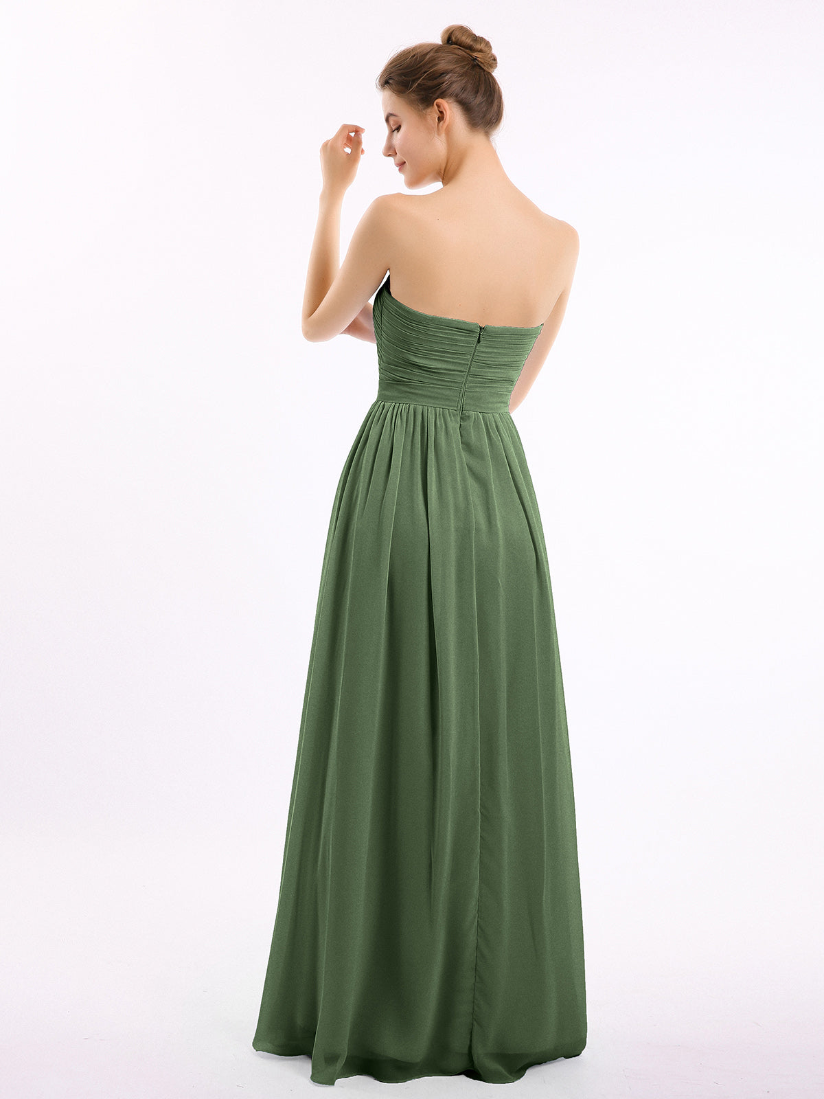 Vestidos largos de dama de honor de chiffon sin tirantes Verde Oliva