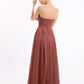 Vestidos largos de dama de honor de chiffon sin tirantes Terracota