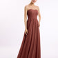 Vestidos largos de dama de honor de chiffon sin tirantes Terracota