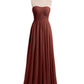 Vestidos largos de dama de honor de chiffon sin tirantes Terracota
