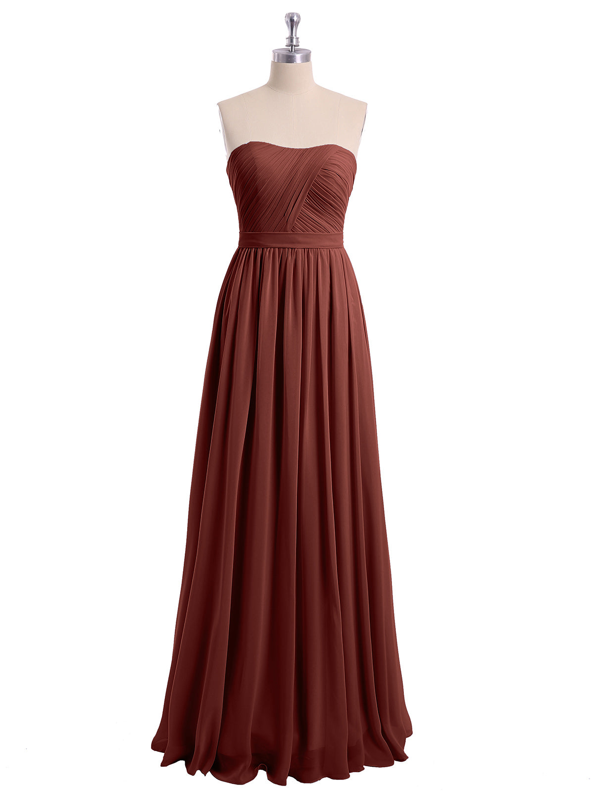 Vestidos largos de dama de honor de chiffon sin tirantes Terracota