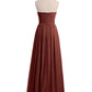 Vestidos largos de dama de honor de chiffon sin tirantes Terracota