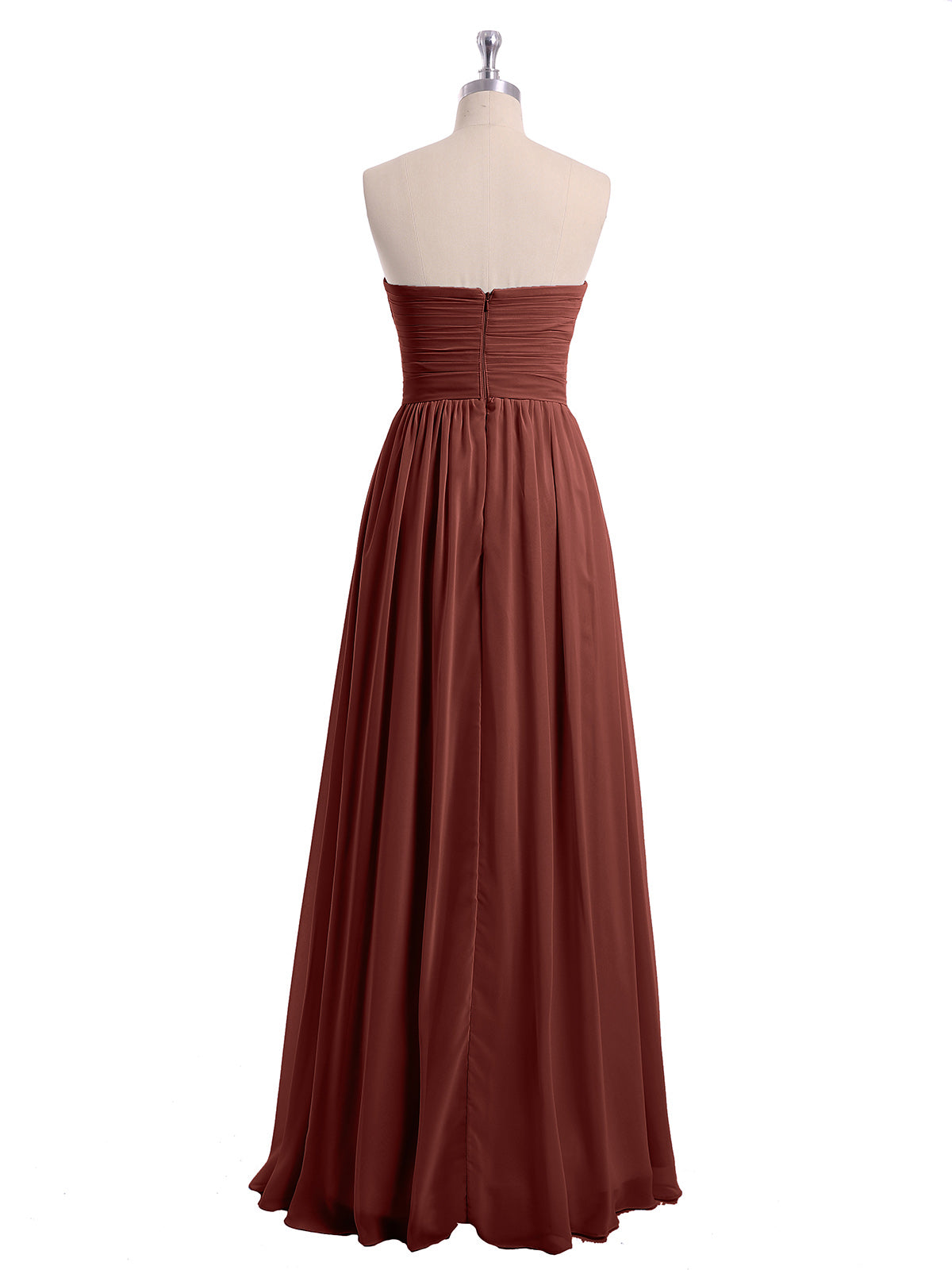 Vestidos largos de dama de honor de chiffon sin tirantes Terracota